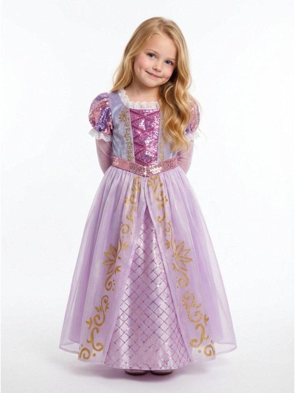 Girls Rapunzel Princess Costume Dress Lavender Pink Sequin Birthday Party